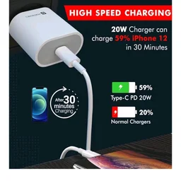 Portronics Adapto 20 Type C 20W Fast PD/Type C Adapter Charger with Fast Charging for iPhone 12/12 Pro/12 Mini/12 Pro Max/11/XS/XR/X/8/Plus, iPad Pro/Air/Mini, Galaxy 10/9/8 (Adapter Only) White