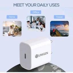 UNIGEN 20W Type C PD 3.0 Fast Charging Adapter | BIS Certified Wall Charger | Compatible with iPhone 17, 16 Pro Max, 16 Pro, 16 Plus, 16, 15, 14, 13, 12, 11, SE, XS, iPad & Android Devices (White)