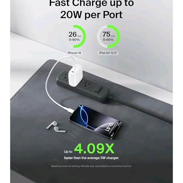 Belkin 40W (20W + 20W) Two Ports USB -C PD Wall Charger | Fast Charging for iPhone 17, Air, Pro, Pro Max, Samsung Galaxy S25, Google Pixel 10, iPad, AirPods, & More | 2 Years Warranty, White