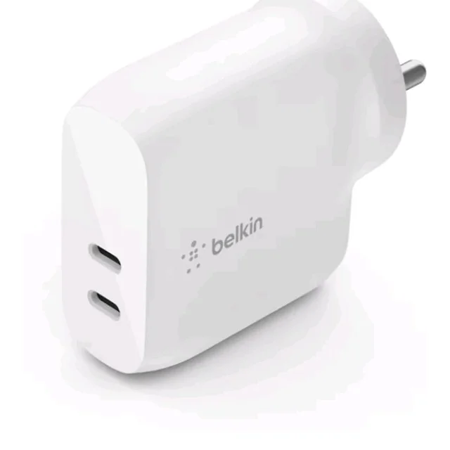 Belkin 40W (20W + 20W) Two Ports USB -C PD Wall Charger | Fast Charging for iPhone 17, Air, Pro, Pro Max, Samsung Galaxy S25, Google Pixel 10, iPad, AirPods, & More | 2 Years Warranty, White