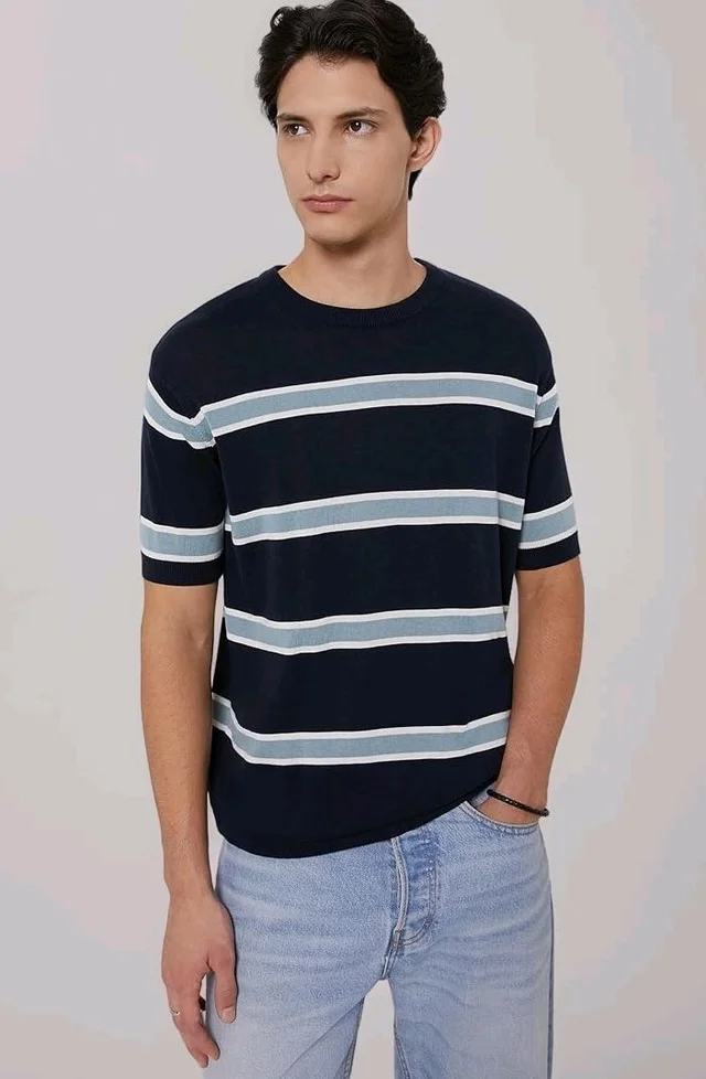 Amazon Brand - Symbol Men's 100% Cotton Striped T-Shirts | Flat Knit Texture | Round Neck | Half Sleeve | Available in Plus Sizes