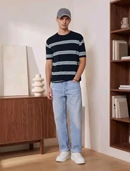 Amazon Brand - Symbol Men's 100% Cotton Striped T-Shirts | Flat Knit Texture | Round Neck | Half Sleeve | Available in Plus Sizes