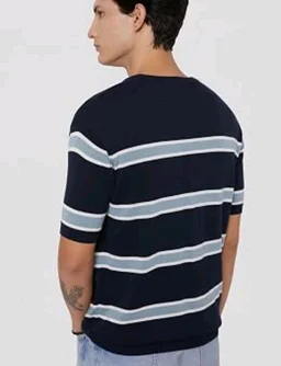 Amazon Brand - Symbol Men's 100% Cotton Striped T-Shirts | Flat Knit Texture | Round Neck | Half Sleeve | Available in Plus Sizes