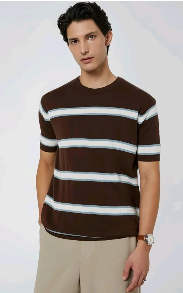 Amazon Brand - Symbol Men's 100% Cotton Striped T-Shirts | Flat Knit Texture | Round Neck | Half Sleeve | Available in Plus Sizes
