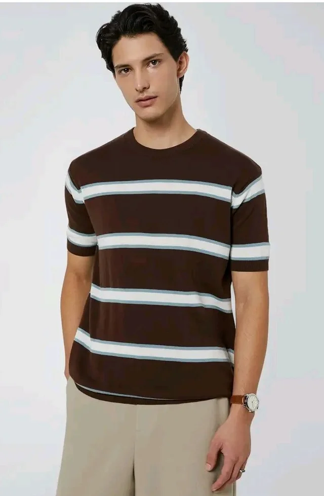 Amazon Brand - Symbol Men's 100% Cotton Striped T-Shirts | Flat Knit Texture | Round Neck | Half Sleeve | Available in Plus Sizes