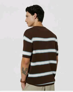 Amazon Brand - Symbol Men's 100% Cotton Striped T-Shirts | Flat Knit Texture | Round Neck | Half Sleeve | Available in Plus Sizes