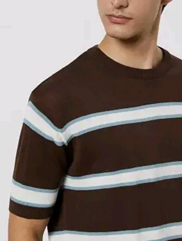 Amazon Brand - Symbol Men's 100% Cotton Striped T-Shirts | Flat Knit Texture | Round Neck | Half Sleeve | Available in Plus Sizes