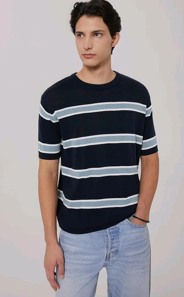 Amazon Brand - Symbol Men's 100% Cotton Striped T-Shirts | Flat Knit Texture | Round Neck | Half Sleeve | Available in Plus Sizes
