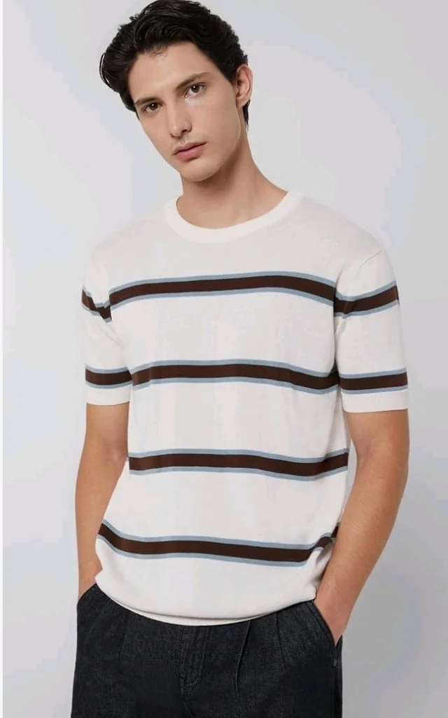 Amazon Brand - Symbol Men's 100% Cotton Striped T-Shirts | Flat Knit Texture | Round Neck | Half Sleeve | Available in Plus Sizes
