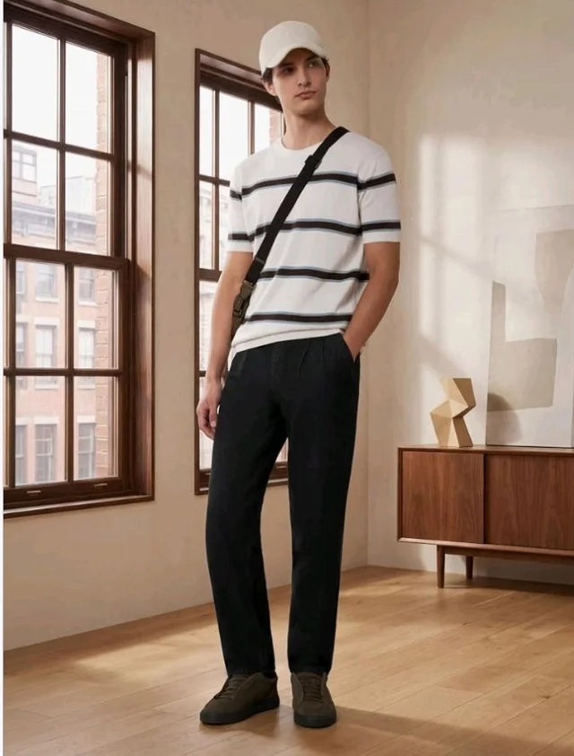 Amazon Brand - Symbol Men's 100% Cotton Striped T-Shirts | Flat Knit Texture | Round Neck | Half Sleeve | Available in Plus Sizes