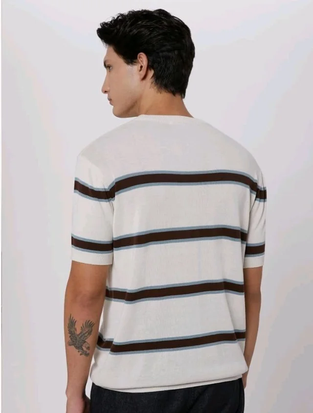 Amazon Brand - Symbol Men's 100% Cotton Striped T-Shirts | Flat Knit Texture | Round Neck | Half Sleeve | Available in Plus Sizes