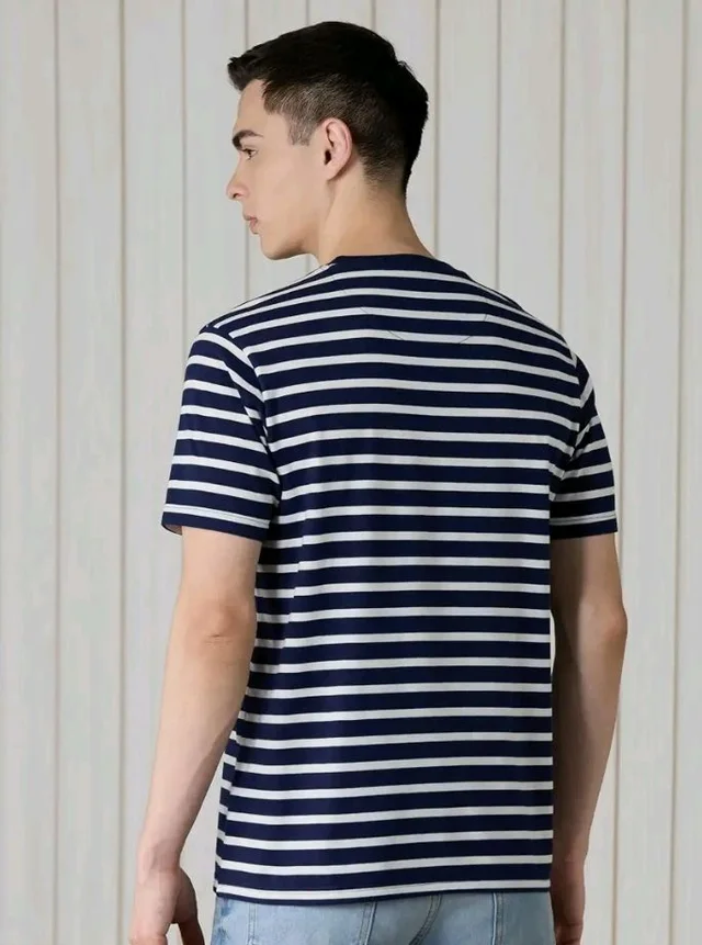 Amazon Brand - Symbol Men Cotton Rich Relaxed Fit Striped Tshirt | Half Sleeves | Available in Plus Size