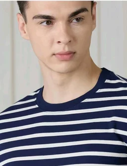 Amazon Brand - Symbol Men Cotton Rich Relaxed Fit Striped Tshirt | Half Sleeves | Available in Plus Size