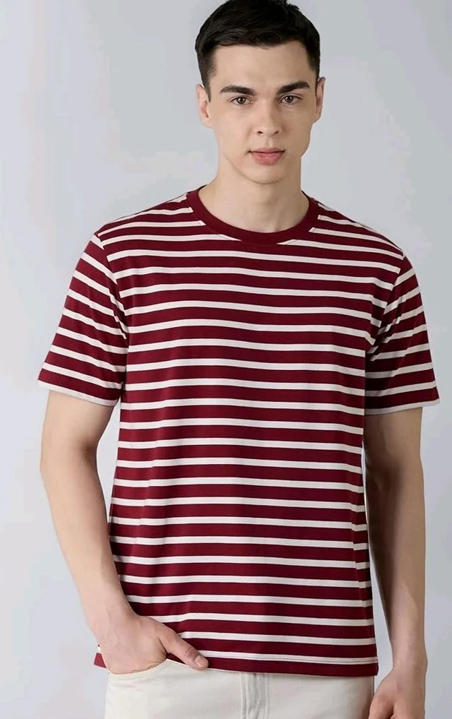 Amazon Brand - Symbol Men Cotton Rich Relaxed Fit Striped Tshirt | Half Sleeves | Available in Plus Size