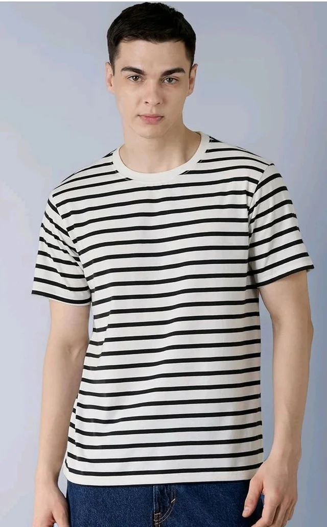 Amazon Brand - Symbol Men Cotton Rich Relaxed Fit Striped Tshirt | Half Sleeves | Available in Plus Size