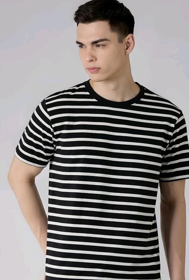 Amazon Brand - Symbol Men Cotton Rich Relaxed Fit Striped Tshirt | Half Sleeves | Available in Plus Size
