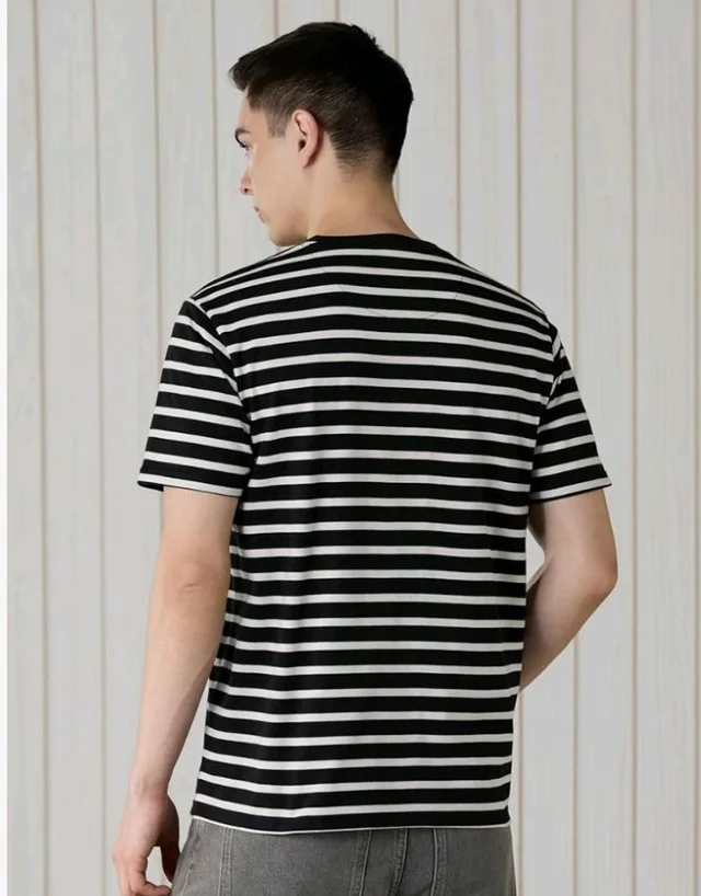 Amazon Brand - Symbol Men Cotton Rich Relaxed Fit Striped Tshirt | Half Sleeves | Available in Plus Size