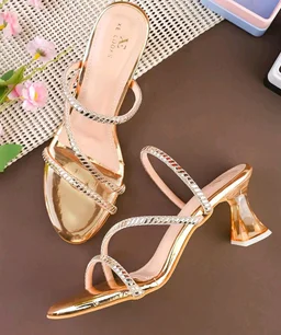 XE Looks Heels for Women | Glossy Finish | Criss-Cross Silver Embellished Straps | Comfortable Block Heel Sandals for Girls
- 11