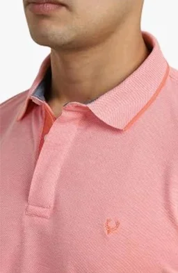 Allen Solly Men’s Pastel Shade Polo T‑Shirt | Bird’s Eye Knit Texture | Soft Cotton‑Blend | Regular Fit | Half Sleeves | Casual Everyday Wear