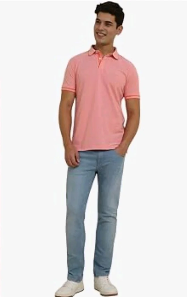 Allen Solly Men’s Pastel Shade Polo T‑Shirt | Bird’s Eye Knit Texture | Soft Cotton‑Blend | Regular Fit | Half Sleeves | Casual Everyday Wear