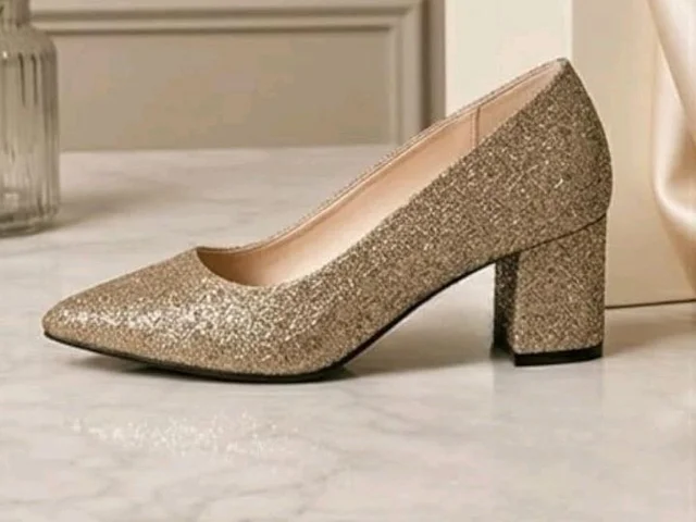 Xocean Women's Pvc Gold Shimmer Pointed Toe Heels Sandal for Wedding Party & Festive
- 10