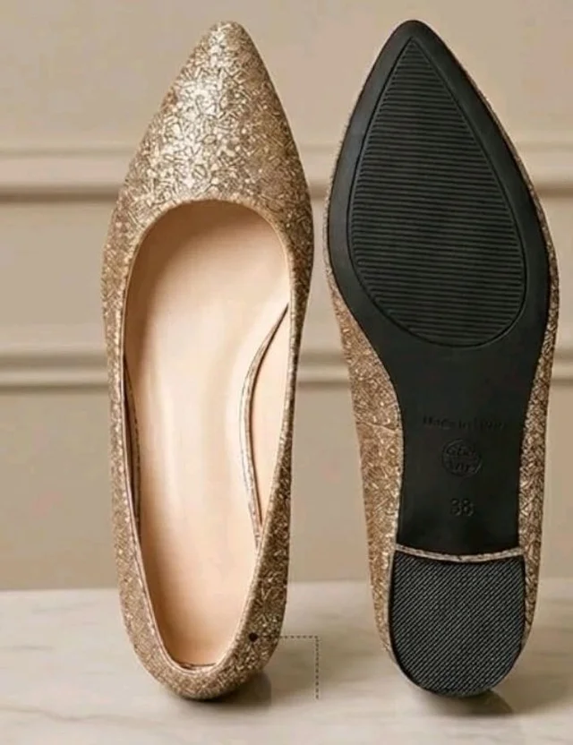 Xocean Women's Pvc Gold Shimmer Pointed Toe Heels Sandal for Wedding Party & Festive
- 10