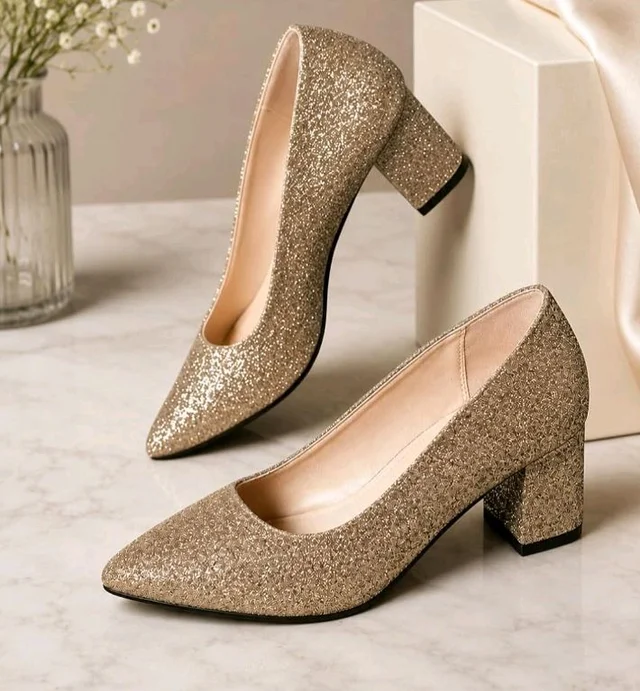 Xocean Women's Pvc Gold Shimmer Pointed Toe Heels Sandal for Wedding Party & Festive
- 10