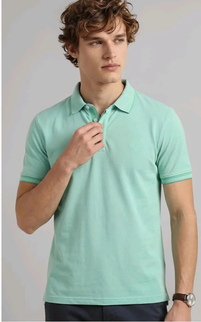 Allen Solly Men’s Pastel Shade Polo T‑Shirt | Bird’s Eye Knit Texture | Soft Cotton‑Blend | Regular Fit | Half Sleeves | Casual Everyday Wear