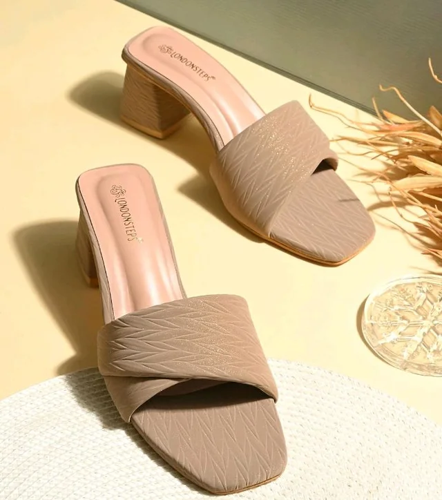 Women's Block Heel Slides Sandals | Fashion Open Toe Slip-On Heels | Comfortable Party & Casual Wear Mule Sandals for Women
- 10
