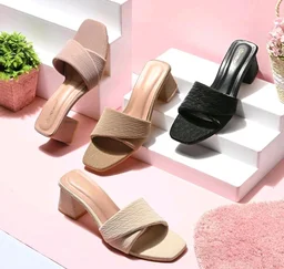 Women's Block Heel Slides Sandals | Fashion Open Toe Slip-On Heels | Comfortable Party & Casual Wear Mule Sandals for Women
- 10