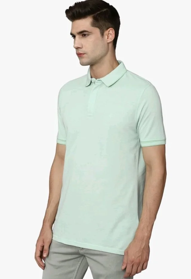Allen Solly Men’s Pastel Shade Polo T‑Shirt | Bird’s Eye Knit Texture | Soft Cotton‑Blend | Regular Fit | Half Sleeves | Casual Everyday Wear