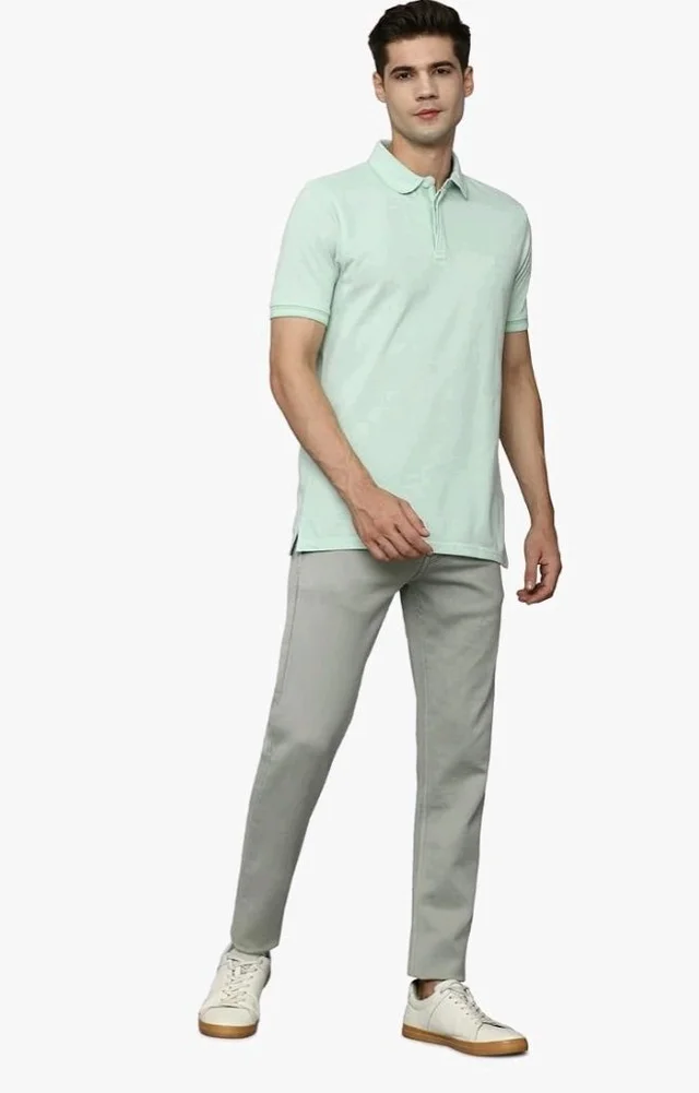 Allen Solly Men’s Pastel Shade Polo T‑Shirt | Bird’s Eye Knit Texture | Soft Cotton‑Blend | Regular Fit | Half Sleeves | Casual Everyday Wear