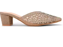 XE Looks Women’s Rhinestone Embellished Pointed Toe Mule Heels | Soft Cushioned Insole | Comfortable Stylish Slip-On Block Heel Sandals for Girls & Women
- 7
