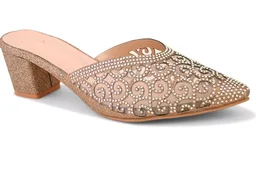XE Looks Women’s Rhinestone Embellished Pointed Toe Mule Heels | Soft Cushioned Insole | Comfortable Stylish Slip-On Block Heel Sandals for Girls & Women
- 7