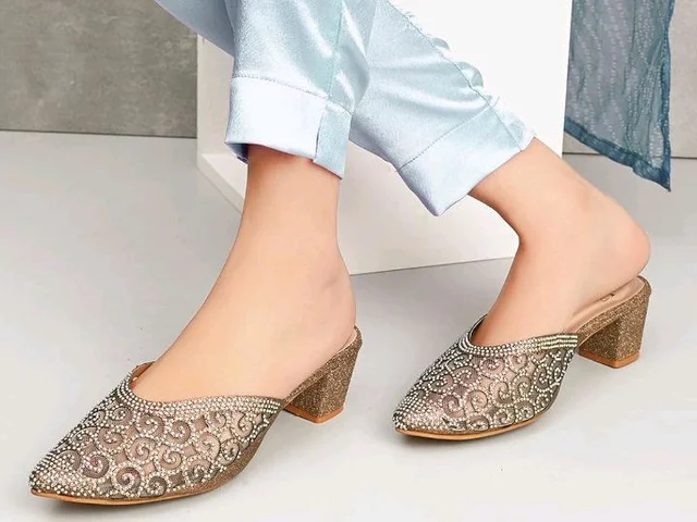 XE Looks Women’s Rhinestone Embellished Pointed Toe Mule Heels | Soft Cushioned Insole | Comfortable Stylish Slip-On Block Heel Sandals for Girls & Women
- 7