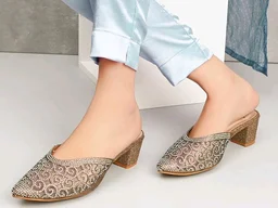 XE Looks Women’s Rhinestone Embellished Pointed Toe Mule Heels | Soft Cushioned Insole | Comfortable Stylish Slip-On Block Heel Sandals for Girls & Women
- 7