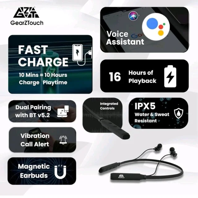 B'O'O'M Bluetooth Neckband Earphones with 35H Playtime, BT 5.3, Passive Noise Cancellation, HD Mic, IPX5 Sweatproof- Black
100+ bought in past month