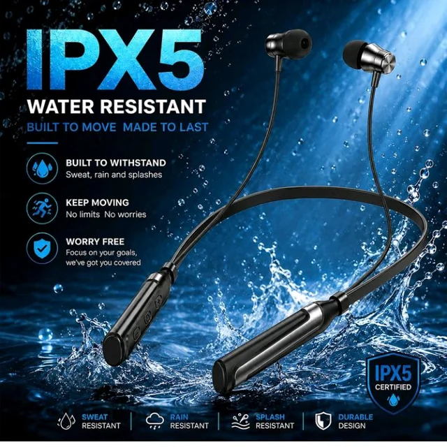 Kratos Jazz Neckband Bluetooth Headphones with 55H Playtime, Deep Bass, Stereo Sound, HD Calls, Magnetic Earbuds, Voice Assistant, Type-C Fast Charging, Rich Audio, Comfort Fit Bluetooth Neckband
