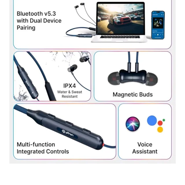 pTron Tangent Evolve w/ 50Hrs Playtime,HD Mic,Pristine Sound,14mm Drivers,Bluetooth V5.3 w/Dual-Device Pairing Wireless Neckband,Magnetic Buds,Voice Assistant,Type-C Charging &IPX4(Black/Blue) |in_ear
300+ bought in past month