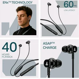 boAt Rockerz 113, 40 Hours Battery, Dual Pair, Fast Charge, ENx Technology, App Support, Magnetic Buds, Bluetooth Neckband, Wireless in Ear Earphones with Mic (Active Black)
