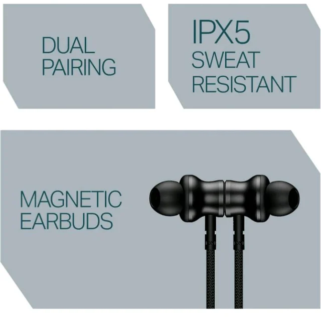 boAt Rockerz 113, 40 Hours Battery, Dual Pair, Fast Charge, ENx Technology, App Support, Magnetic Buds, Bluetooth Neckband, Wireless in Ear Earphones with Mic (Active Black)