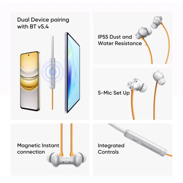 Compatible with Realme 5 ANC Bluetooth Neckband Earphones with 13.6mm Driver, ANC Feature, HD Sound Quality, Long Battery Life, Premium Finish(Dawn Silver)