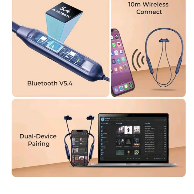 pTron Tangent Rush w/ 50Hrs Playtime, Pristine Sound, Dual-Device Pairing, Bluetooth 5.4 Wireless in-Ear Earphones with Mic, Voice Assistant, Type-C Fast Charging & IPX5 Water Resistant (Ink Blue)
1K+ bought in past month