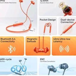 Compatible with Realme 5 Lite Bluetooth Neckband Earphones with Deep Bass Driver, HD Calling Feature, Long Battery Backup(Blue)