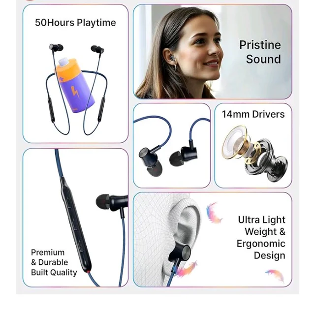 pTron Tangent Evolve w/ 50Hrs Playtime,HD Mic,Pristine Sound,14mm Drivers,Bluetooth V5.3 w/Dual-Device Pairing Wireless Neckband,Magnetic Buds,Voice Assistant,Type-C Charging &IPX4(Black/Blue) |in_ear
300+ bought in past month
75%
off