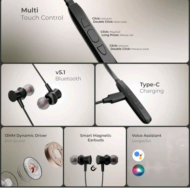 Kratos N1 Neckband Bluetooth Headphones with 30 Hours Playtime with 13mm Drivers, Rich Music Experience, Type C Fast Charging, Neckband Earphones with Voice Assistant & IPX4 Water Resistant
3K+ bought in past month