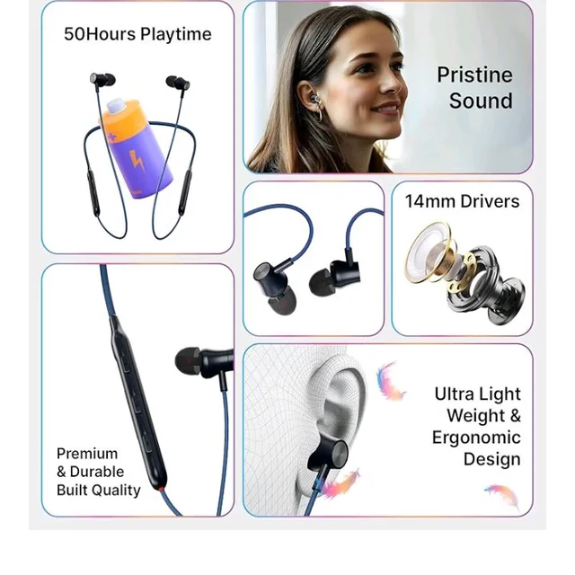 pTron Tangent Evolve w/ 50Hrs Playtime,HD Mic,Pristine Sound,14mm Drivers,Bluetooth V5.3 w/Dual-Device Pairing Wireless Neckband,Magnetic Buds,Voice Assistant,Type-C Charging &IPX4(Black/Blue) |in_ear
300+ bought in past month