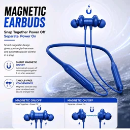 Kratos N4 Bluetooth Neckband with 55H Playtime, Deep Bass, Stereo Sound, HD Calls, Magnetic Earbuds, Type-C Fast Charging, Rich Audio, Hollow Switch for Comfort & Style (Blue)