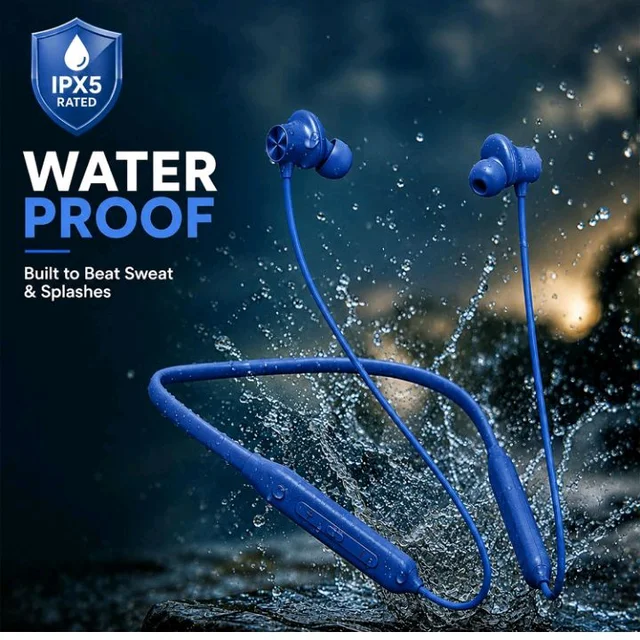 Kratos N4 Bluetooth Neckband with 55H Playtime, Deep Bass, Stereo Sound, HD Calls, Magnetic Earbuds, Type-C Fast Charging, Rich Audio, Hollow Switch for Comfort & Style (Blue)