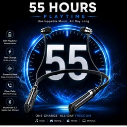 Kratos Jazz Neckband Bluetooth Headphones with 55H Playtime, Deep Bass, Stereo Sound, HD Calls, Magnetic Earbuds, Voice Assistant, Type-C Fast Charging, Rich Audio, Comfort Fit Bluetooth Neckband